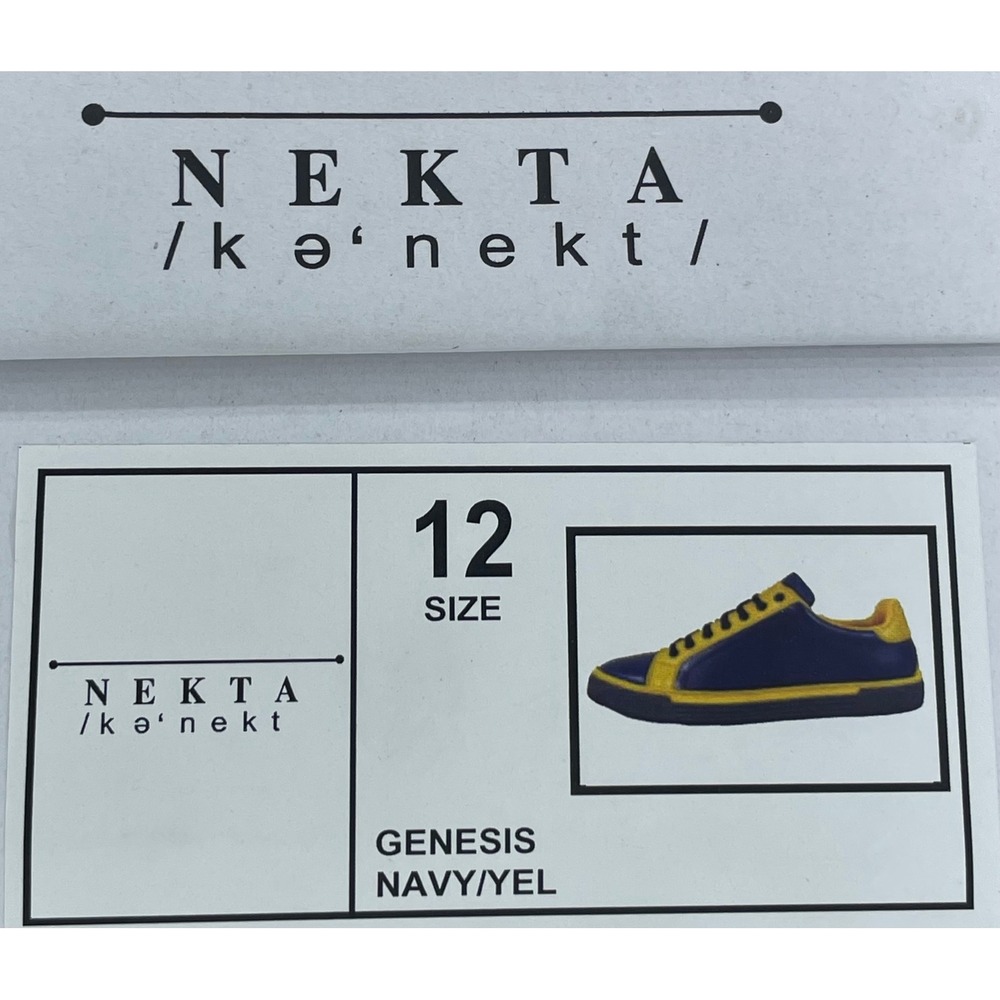 Nekta Genesis Mens Size 12 Navy Blue Yellow Leather Low Top Sneakers Shoes - Picture 7 of 8